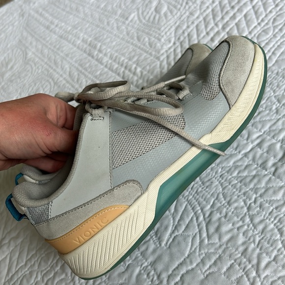 Vionic •6.5• Fearless Comfort Lace Up Sneakers Light Gray/Blue Mesh Suede - Picture 2 of 10